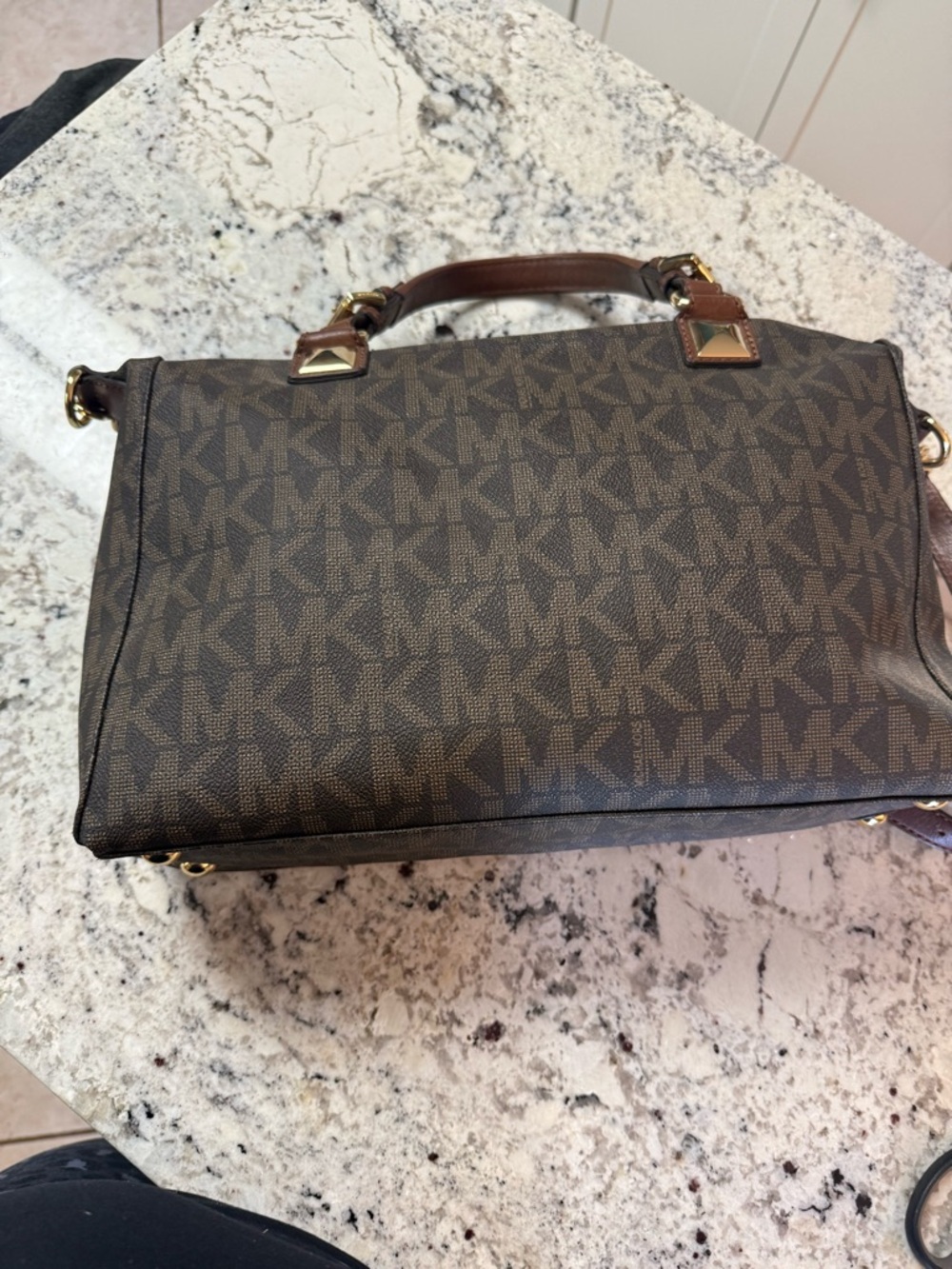 Michael Kors Brown and Tan Logo Satchel with Gold Hardware - Picture 2 of 9